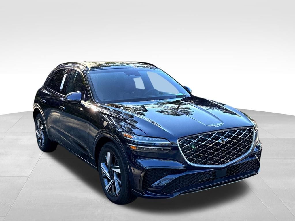 2026 Genesis GV70 3.5T Sport Advanced in Capri Blue — front three-quarter view