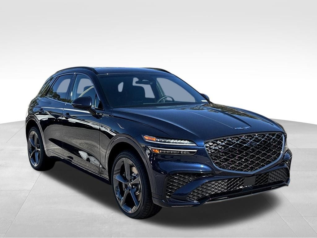 2026 Genesis GV70 2.5T Sport Prestige in Capri Blue — front three-quarter view