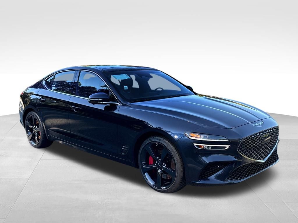 2026 Genesis G70 3.3T SPORT PRESTIGE in Capri Blue — front three-quarter view