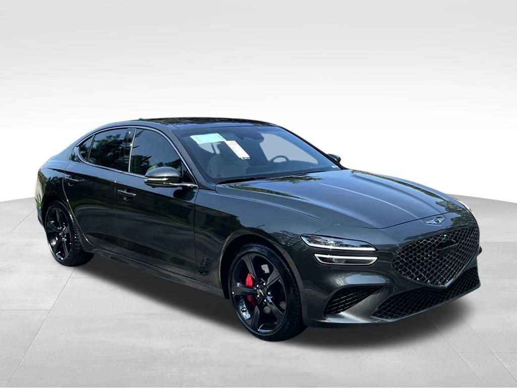 2026 Genesis G70 3.3T Sport Prestige in Makalu Gray — front three-quarter view
