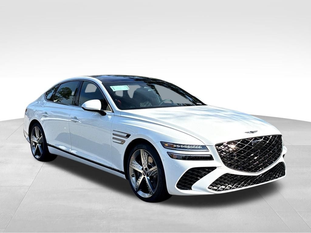 2026 Genesis G80 2.5T Sport Prestige in Uyuni White — front three-quarter view