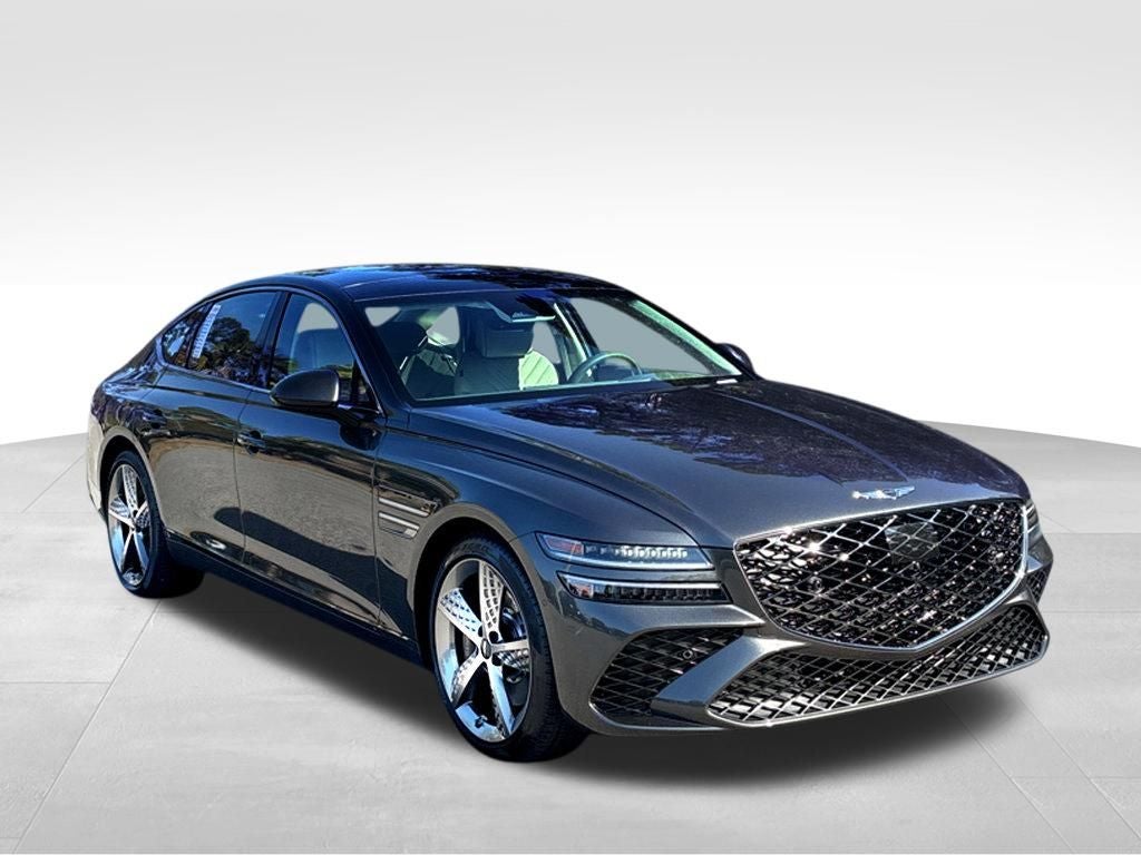 2026 Genesis G80 2.5T Sport Prestige in Makalu Gray — front three-quarter view
