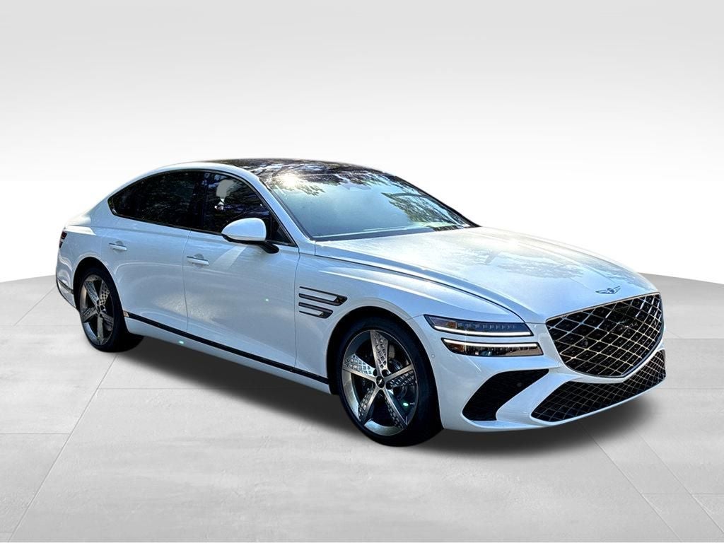 2026 Genesis G80 2.5T Sport Prestige in Uyuni White — front three-quarter view
