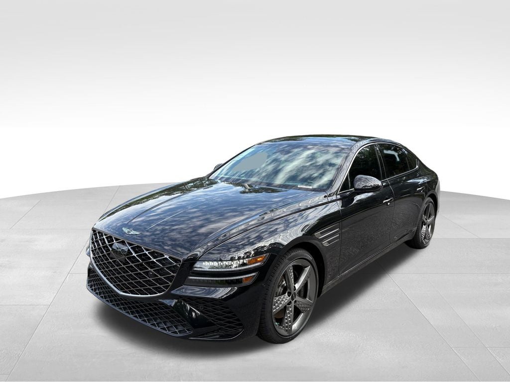 2026 Genesis G80 3.5T Sport Prestige in Vik Black — front three-quarter view