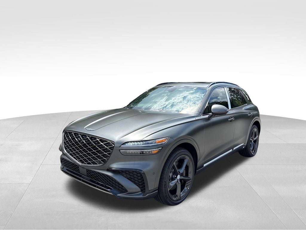 2026 Genesis GV70 3.5T SPORT PRESTIGE in Makalu Gray Matte — front three-quarter view